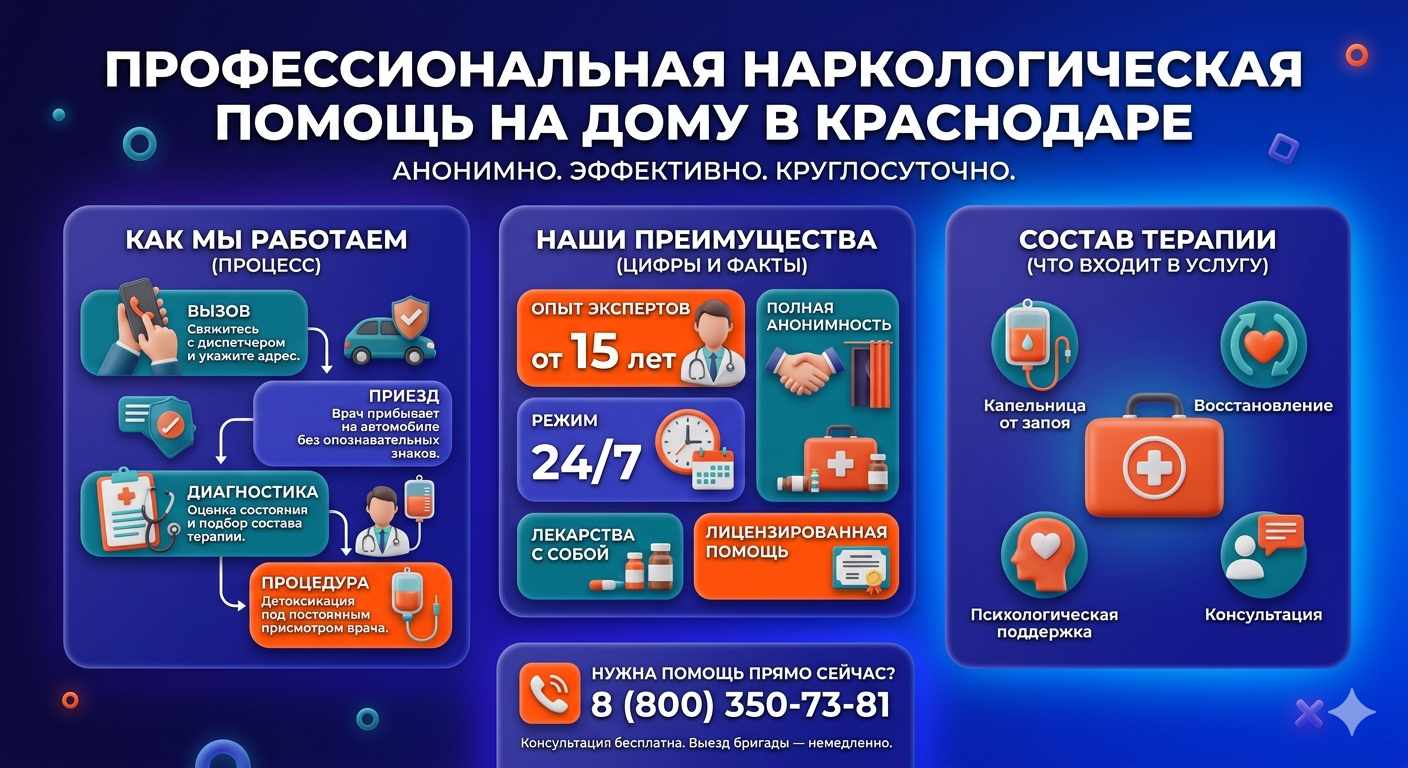 Инфографика о принципах лечения алкоголизма на дому в Буйнакске: этапы вызова нарколога, преимущества анонимной детоксикации и состав медицинской помощи.